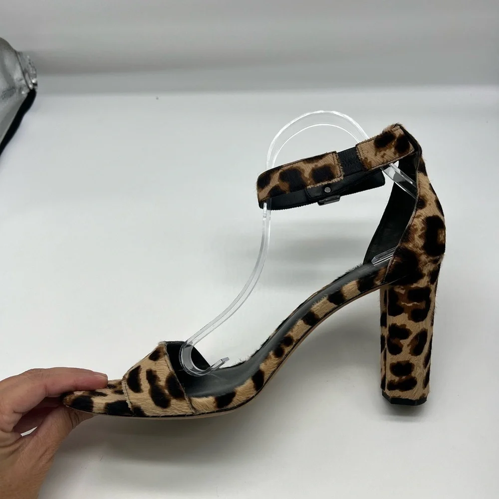 Diane Von Furstenberg - Chain-link Leopard Ankle Strap Open Toe High Heels SZ 11